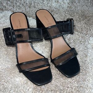 Black Mesh Block Heels